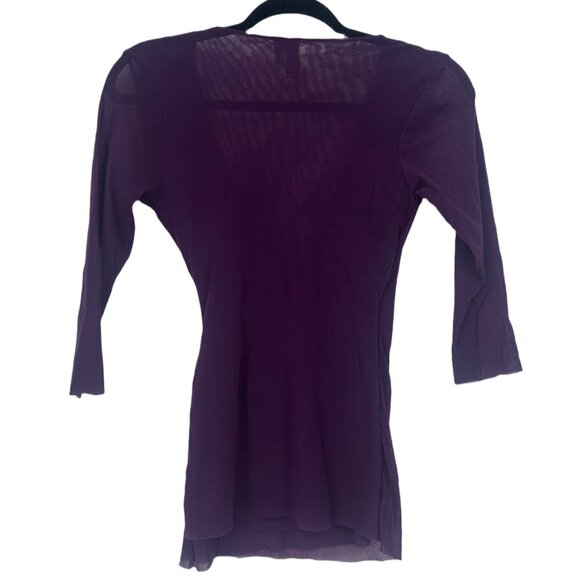 Sweet Pea Top  by Stacy Frati Sheer Deep Ruched Wrap Purple 3/4 Sleeves  Size M - Picture 3 of 7